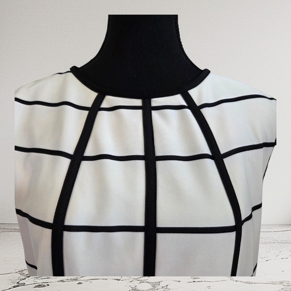 Sandra Darren Black and Pink Grid Midi Dress Size 10 - Picture 2 of 6